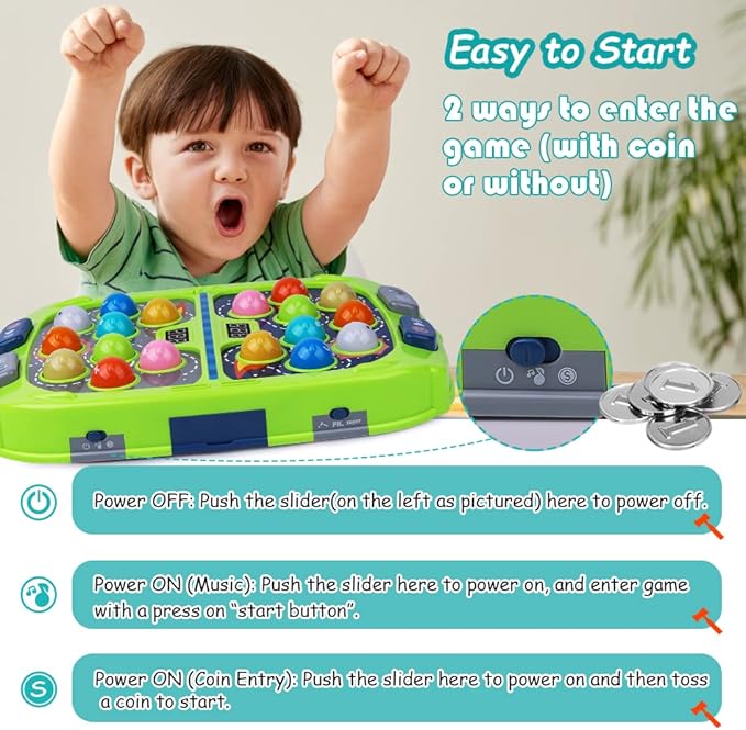 Whack Game Mole for Kids, Toys for 3 4 5 6 7 8+ Year Old Boys Girls, Pounding Toys for Age 3-8, Gift for Kids Toddlers Ages 3-12 Year Old, Interactive Educational Toys with Sound and Light, 3 Modes