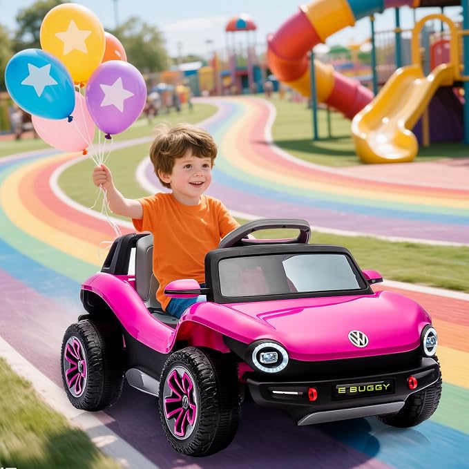 GarveeLife 12V Kids Ride On Car Licensed Volkswagen Beetle Electric Ride On Toy for Toddlers 4 Wheeler Vehicle with Parental Remote, Battery Level Display, LED Lights, USB, Horn, Music, Pink