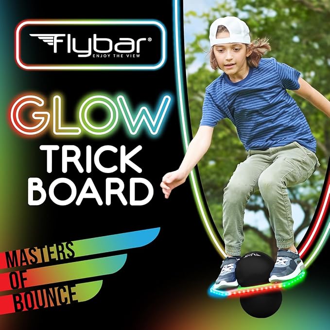 Flybar LED Pogo Trick Ball for Kids Balance Bounce Board w/Anti-Slip Deck