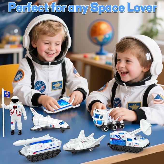 7PCS Diecast Space Toys with Astronaut Figure, 1:64 Scale Rocket Ship, Explore, Space Shuttle Toys for Kids 3-5 6 7 8 Spaceship Rocket Toy Playset for Boys Birthday Easter Gifts