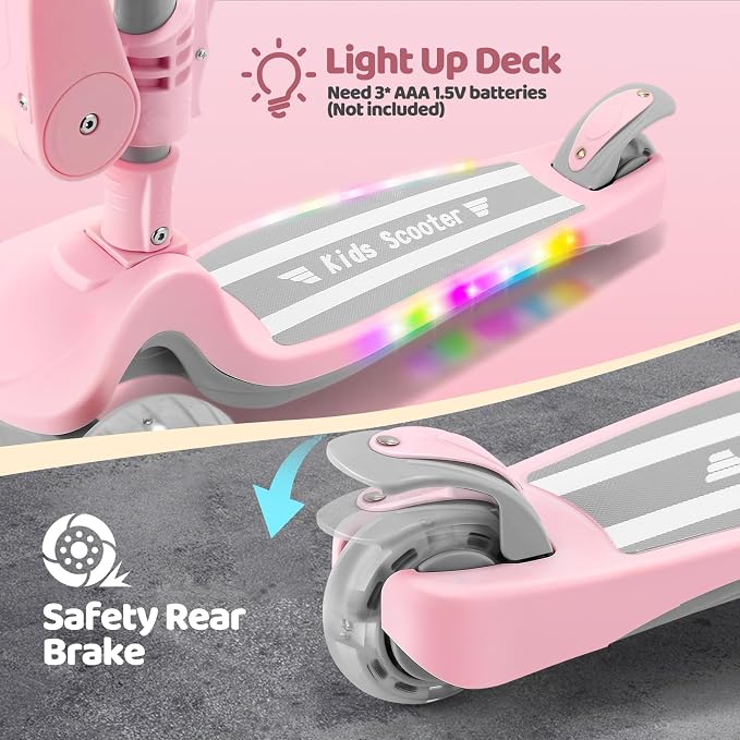 Kids Scooter with Seat, 2 in 1 Kick Toddler Scooter with LED Light-Up Wheels and Light up Deck, 4 Adjustable Heights, Lean to Steer, 3 Wheels Scooter Suitable for Boys & Girls Ages 2-8 Years