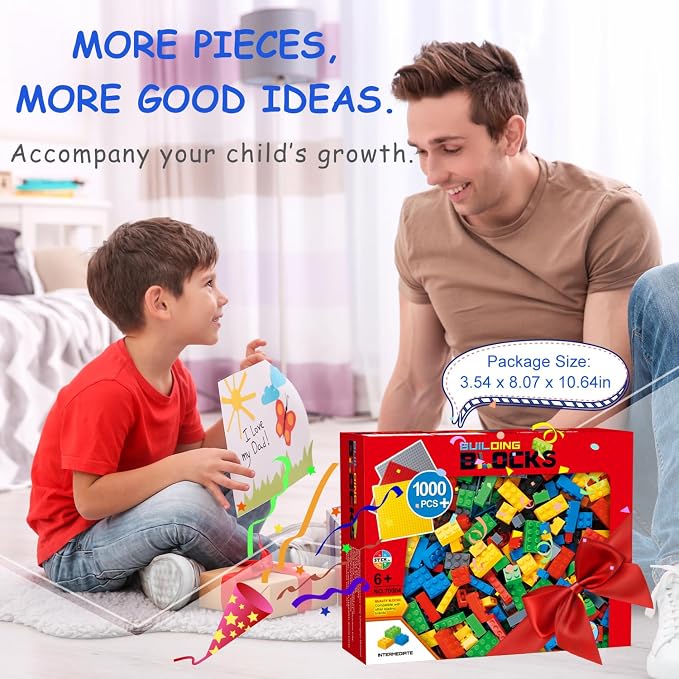 Building Blocks 1000 Pieces Classic Building Bricks Compatible with All Major Brands with 3 Baseplates Preschool Learning Educational Toy Present for Boys Girls Kids 6 7 8 9 10 11 12 Years Old