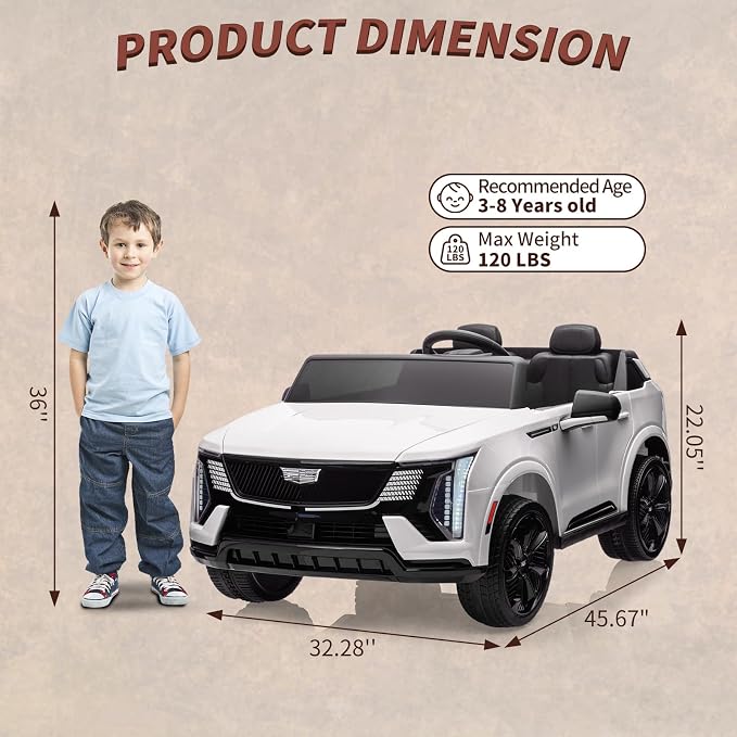 24V Ride On Car, Licensed Cadillac Battery Powered Electric Vehicle w/Remote Control, 2 Seater, 4-Wheel Shock Absorbers, Smooth Start, Music, LED Lights for Boys Girls