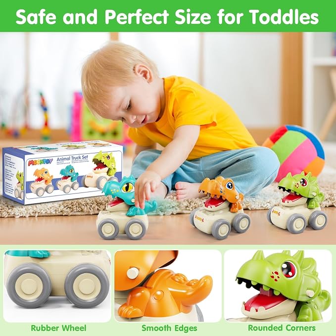 MOONTOY Baby Car Dinosaur Toys for 3 4 5 6 7 8 Year Old Boy Press and Go Cars for Toddlers 3+, Push Go Dino Cars Toddler Toys Baby Toys Easter Basket Stuffers 1st Birthday Gifts