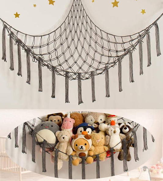 mirolam Stuffed Animal Storage Hammock Net - Toy Hammock Net for Stuffed Animals Corner - Hanging Stuff Animal Organizer Holder Large Size Baby Nursery Room Decor-Grey