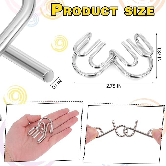 Metal Wire Puzzle Set of 8 with Pouch, Brain Teaser Puzzles IQ Test Ring Disentanglement Unlock Interlock Game Trick Metal for Party Favor Challenge(A Style)