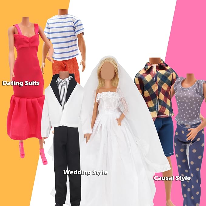 EuTengHao 30Pcs Doll Clothes and Accessories for 12 inch Boy and Girl Doll Includes 12 Set Wear Clothes Jeans and Wedding Dresses Tandem Bike Glasses Dog Bag and Colorful Balloons for 12 Inch Dolls