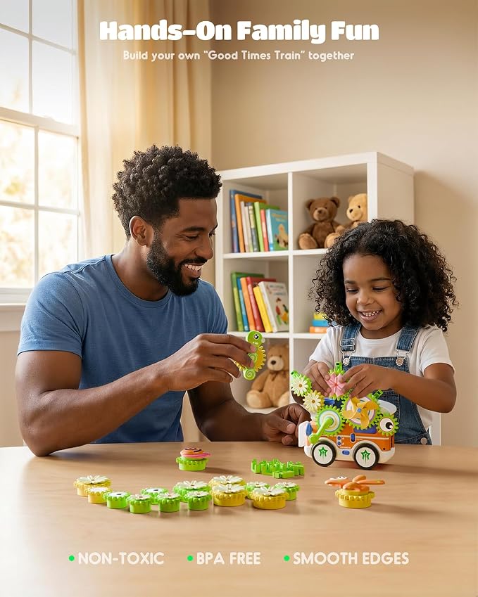 LIGHTDESIRE Toddler Toys Montessori Musical Train Set Gear Building Toys | Creative STEM Toys for 3 4 5 6 Years Old,Electric Rotating Gear Flower Learning Toys,Birthday Gifts for Toddler Girl Boy