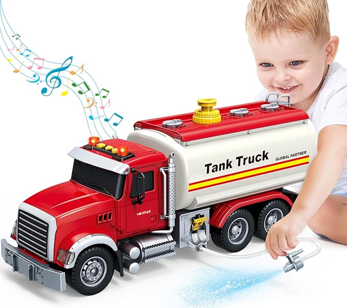 Bstoyder Kids Toys for 3 4 5 6 7 8 Years Old Boys, 15" Tank Truck Toy with Lights, Sounds, Toddler Friction Powered Truck Vehicle Toy for Boys Girls Birthday Gifts
