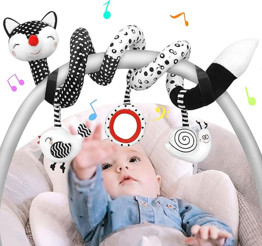 MONSTIME Car Seat Toys Black and White High Contrast Baby Toys for Newborn, Stroller Toys Newborn Toys Infant Toys for 0 3 6 9 12 Months Girls Boys, Baby Toys 0-6 Months for Crib Mobile Best Gift