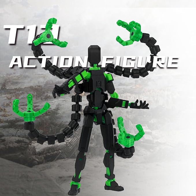 T13 Already Assembled Action Figure Accessories,T13 Multi-Jointed Movable,for Collectors Desktop Decorations t-13 Movability 3D Printed Toys (Black Green, 7.2inch)
