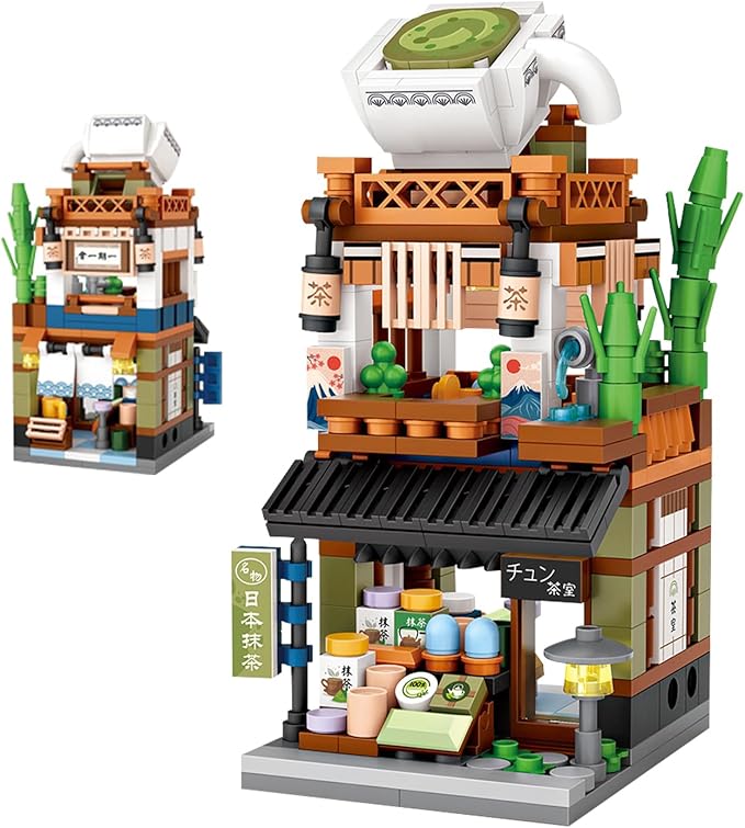 ELAICREE Japanese Street View Shop Building Blocks House Toy, 4 Models Mini DIY Building Blocks Model MOC Construction Toy, Gift for 6-12 Years Old Kid Girls and Boys
