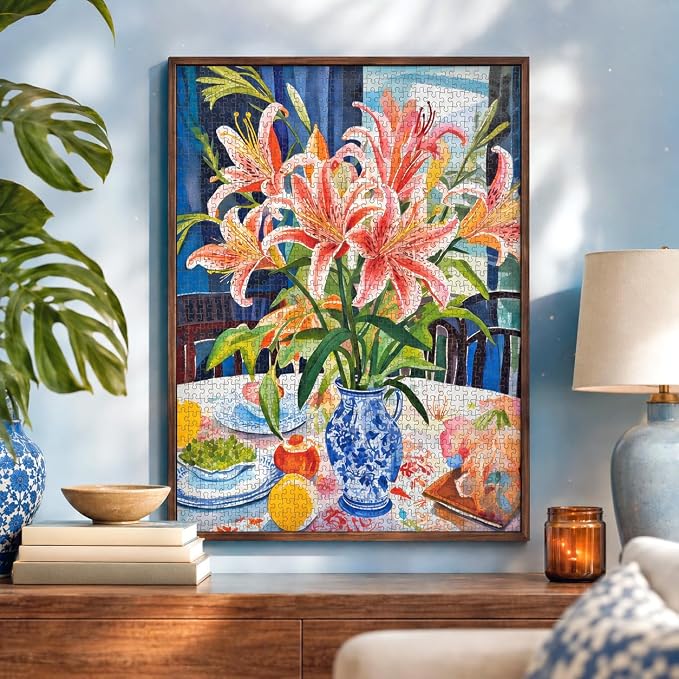 Cross & Glory - Stargazer Lilies: A Floral Masterpiece - 1000 Piece Jigsaw Puzzle for Adults | Best New Floral Artwork Puzzle | Unique Brain Teaser