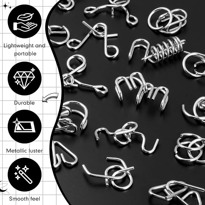 Metal Brain Teaser Puzzles Set of 36 with Pouch, Steel IQ Games Physics Mind Metal Puzzles for Adults Basket Stocking Stuffers for Adults Challenge Gifts(Medium)
