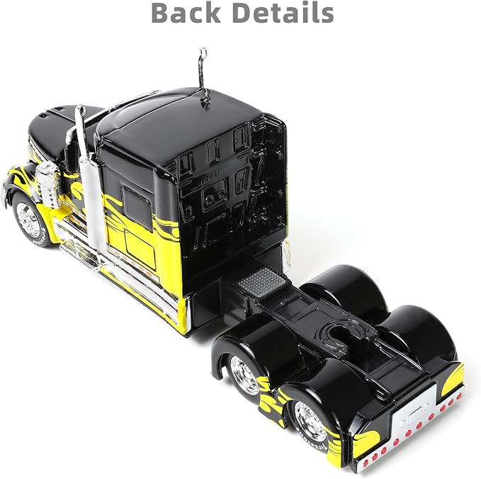 1/64 Scale International Lonestar Heavy Truck Model Semi Trailer Head Toy Alloy Metal Diecast Tow Traktor Toy Gift Classic Auto Model Collection for Kid Boy Men Adult (Yellow)