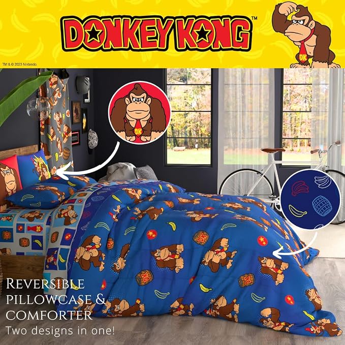 Collectibles Nintendo Donkey Kong Gaming Bedding 7 Piece Super Soft Reversible Comforter and Sheet Set with Sham, Full, (Officially Licensed Product) By Franco