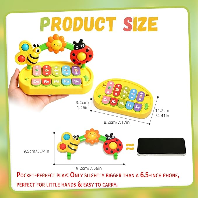 Musical Piano Keyboard Toy with Light-Up Keys for Toddlers 1-3 | Interactive Early Learning Educational Baby Toy, Sensory STEM Portable Travel Gift for Boys Girls Yellow