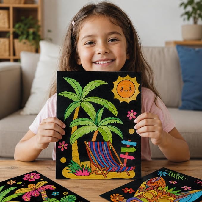 Cinrobiye 48 Pcs Hawaiian Velvet Coloring Posters Tropical Luau Fuzzy Felt Coloring Pages Bulk Craft Kit Flamingo Pineapple Tiki Ocean Party Supplies Aloha Beach Classroom Living Art Activity Set