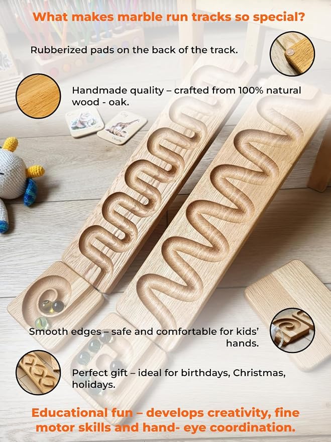 Marble Run Track Race Machine Personalized Wooden Maze Board Ball Run Course Gift for Kids Run Race Winding Track Roller (Set of 2)