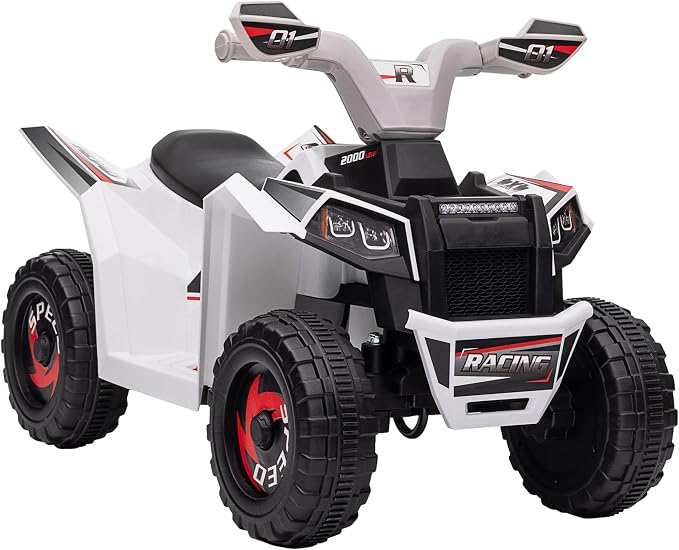Aosom Kids ATV Quad Car, 6V Four-Wheeler Ride on Toy for Kids with Forward Backward Function, Wear-Resistant Wheels for Toddlers Ages 18-36 Months, White