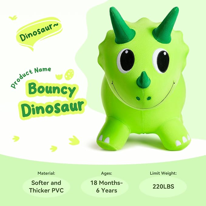 ZOOJOY Plush Bouncy Dinosaur Hopper for Toddlers Soft Covered Inflatable Ride-On Animal Horse Hopper, Dino Bouncy with Pump, Indoor Outdoor Ride On Toys for 18 Months 2 3 4 5 6 Years Boys Girls