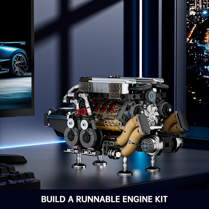 Mould King W16 Engine Kits that Runs, Build Your Own Twin V8 Engine, Visible Car Motor Blocks Set, Physical Science Experiment Models for Teens, Best STEM Toy Gifts for 14+ and Adult 10131 (952 Pcs)