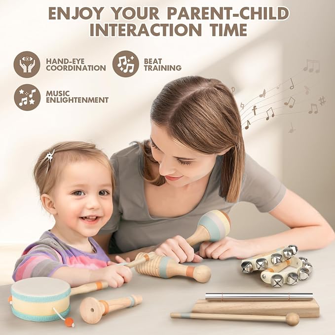 Vanplay Baby Musical Toys Set - Montessori Toys for 2 3 Year Old Boy Girl Birthday Gifts, 8 in 1 Musical Instruments for Toddlers with Drum/Flute/Maracas, Preschool Learning Toys for Baby 18+ Months