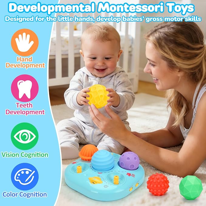 Tsomtto Baby Toys 6-12 Months, Interactive Bright Color Textured Multi Sensory Balls with Sound Effects for Toddlers 1-3, Musical Light Up Montessori Toys 1 Year Old 4 5 6 7 8 9 10 Month Old Boy Girl