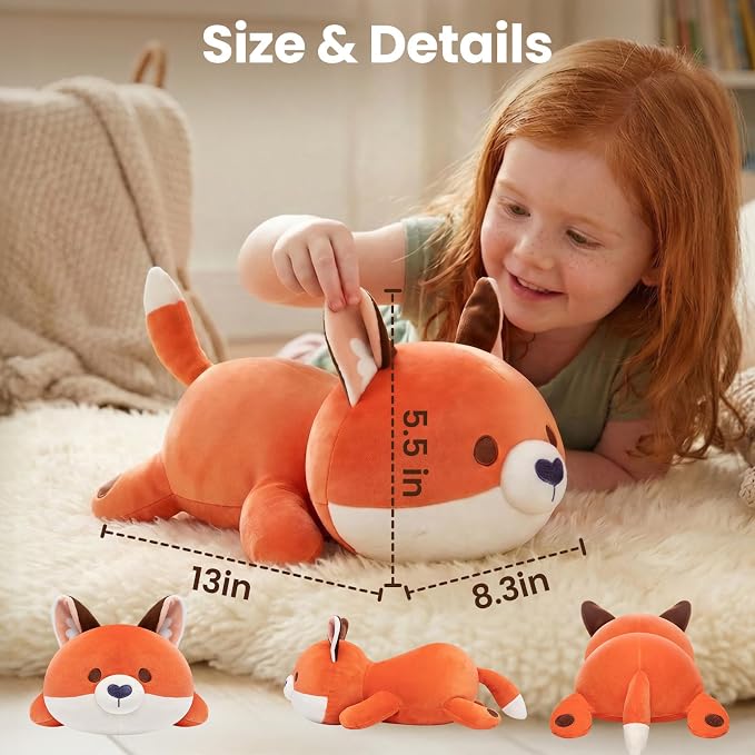 Mewaii Cute Fox Plush Pillow, Kawaii Plushies Red Fox Stuffed Animals, Squishy Plushies, Cuddle Foxes Plush Pillow for Kids & Girls (13 Inch)
