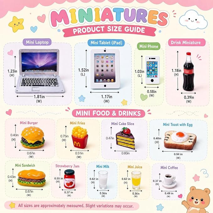 20Pcs Miniature Laptop Computer Tablet Toy Phone Pad and Hamburger Fries Cola Fast Food Cake Coffee Juice Fits Doll Accessories Scale Dollhouse Playsets Girl Mini Drink Food Party