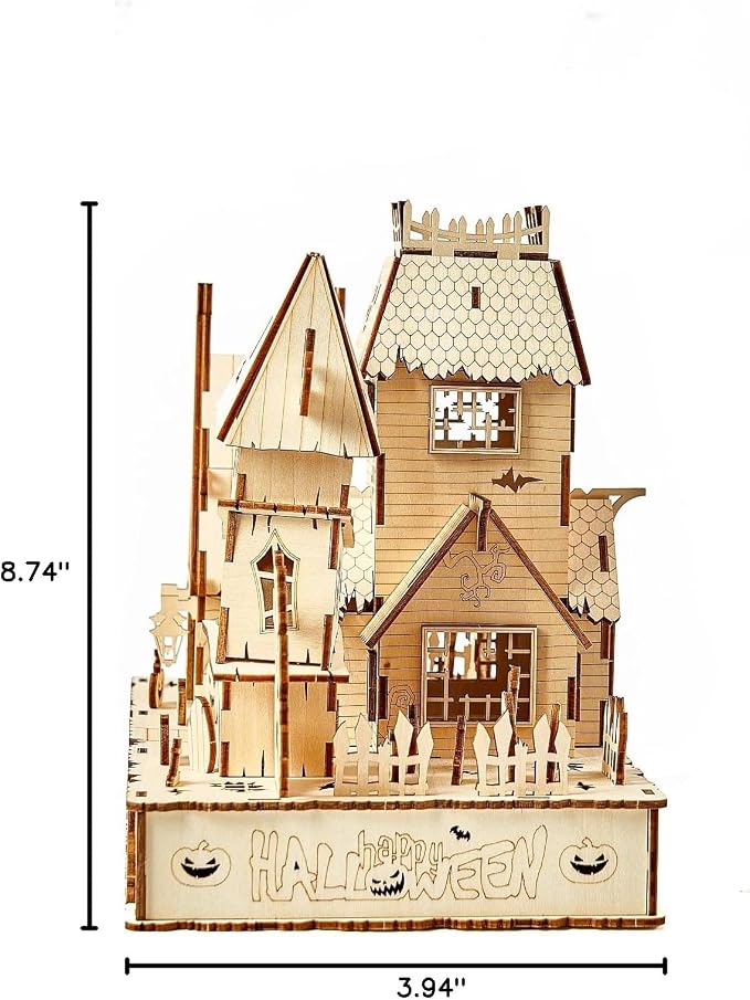 3D Wooden Puzzles Halloween House Kits Includes Light Strip, Brainteaser and Puzzle for Halloween/Birthday,Gifts for Adults and Teens to Build Combination