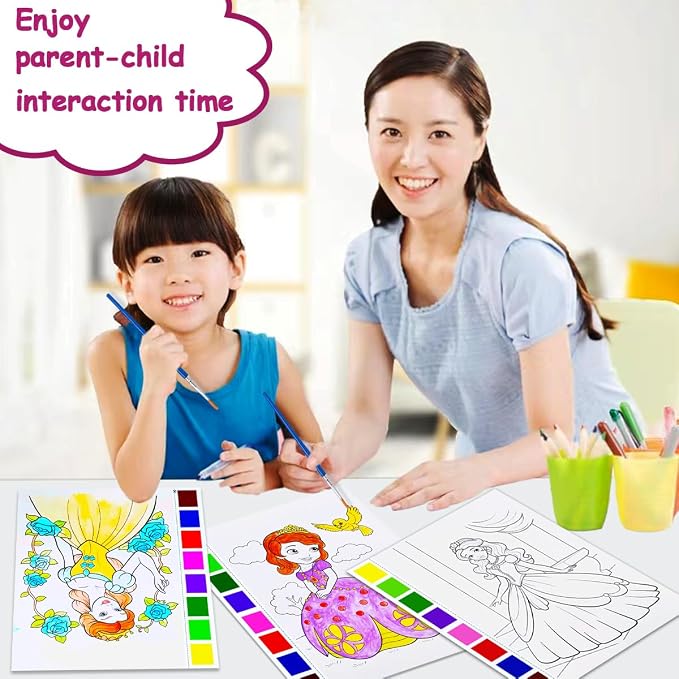 JZILU Watercolor Coloring Book for Kids, Paint with Water- Magic Paint Set Water Painting Book for Toddlers- Arts and Crafts Kit for Girls Boys Travel Activities -Stocking Stuffers for Kids