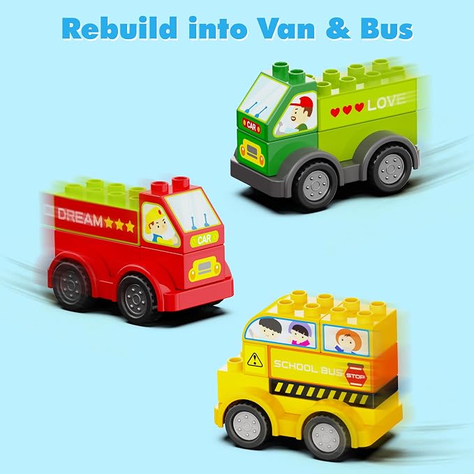 100+ Pcs Building Blocks Set with 4 Construction Trucks, Large Baseplate, Post-Disaster Rebuild Pretend Play, STEM Toy for Fine Motor Skills & Emotional Growth, Gift for Kids Ages 3-8