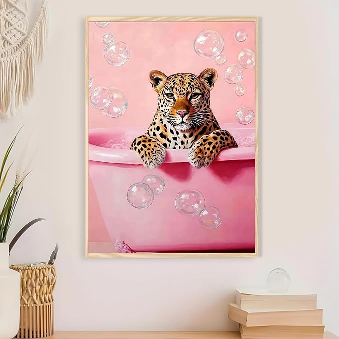 Paint by Numbers for Adults and Kids Beginner, Cheetah Bathroom Painting by Number Kits On Canvas, Number Artist Paint by Number Kit DIY Oil Painting Acrylic Paints, Home Wall Decor Gift 12X16inch
