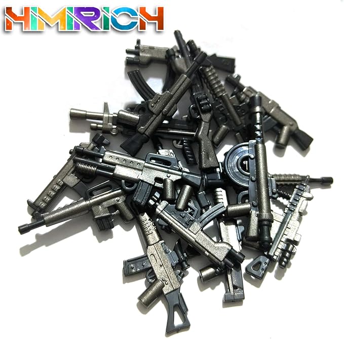 Military Weapons Pack, Military Toy Gun Set for Classic Building Blocks, 33 Pieces WW2 Army Accessory Combination, Compatible with Major Brands, Silver-Black