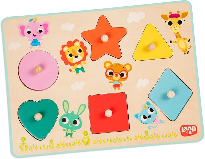 B. toys – Wooden Peg Puzzle for Kids – Shapes, Colors, Animals – Wooden Toys for Toddlers, Kids – 18+ Months
