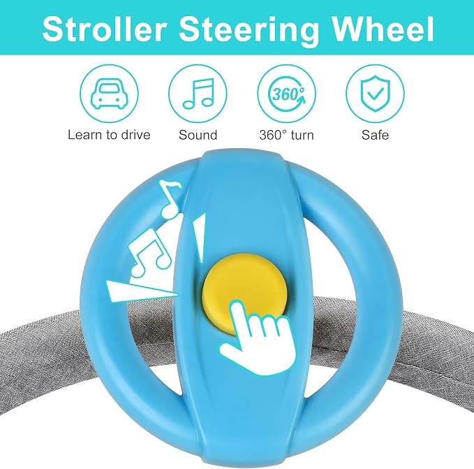 Accmor Stroller Steering Wheel Toy, Simulated Steering Wheel for Stroller Shopping Carts Cart Universal Detachable Pretend Driving Funny Toy Attachment