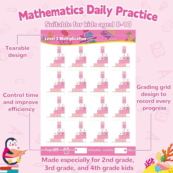 Single&Double Digit Multiplication Math Problem Workbook for 2nd Grade 3rd Grade 4th, Multiplication Practice Worksheets One Page A Day Math for Ages 7-10, Math Repetition Exercise Daily, 56 Pages