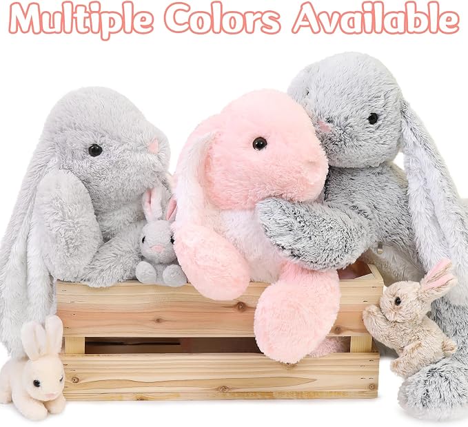 MaoGoLan 4Pcs Large Bunny Stuffed Animal with 3 Babies Inside, 24" Giant Easter Bunny Plush Toys, Soft and Cuddly Gray Stuffed Rabbit Gift for Kids,Girls,Boys,Teens