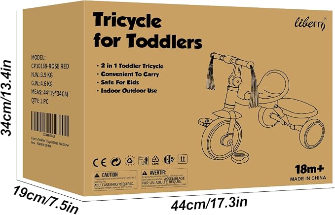 Liberry Foldable Toddler Tricycle Age 2 3 4 Years Old, Kids Trike with Adjustable Seat, Basket & Streamers, 3 Wheel Bike Riding Toy Birthday Gift for Girls Boys, Pink