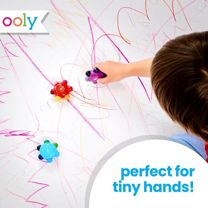 Ooly Color Burst Grip Crayon for Toddlers and Little Hands, Set of 3 Crayons with 18 Classic Colors, Non-Toxic Easy to Grip Shaped and Easy to Hold Crayons for Young Kids