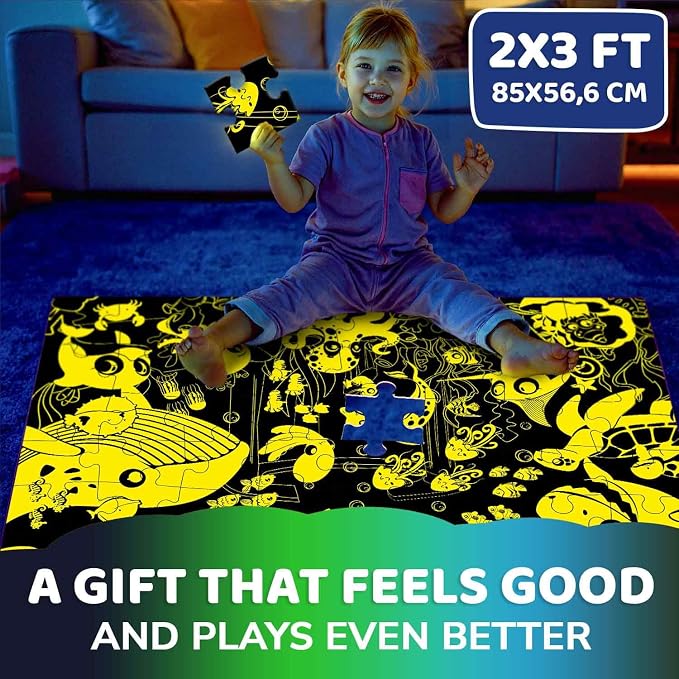 QUOKKA Giant Floor Puzzles for Kids Ages 4-6 – 2x3 Ft Glow in the Dark Jumbo Jigsaw Puzzles for Kids Ages 3-5 – 48 Large Pieces MaDeep Ocean Adventure Scene for 4-8 yo – Toy with Gift Box for Toddlers