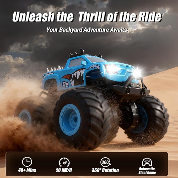 Remote Control Car, 1:24 Scale All Terrain Monster Truck Toys with LED Lights, 2.4 Ghz Off-Road Remote Control Monster Trucks for Boys 4-7, Gift for Kids 8 9 10 11 12