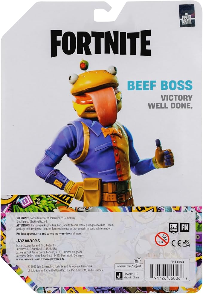 Fortnite Legendary Beef Boss - 6-inch Articulated Figure with Harvesting Tool, Back Bling, and Code for Bonus Virtual Item