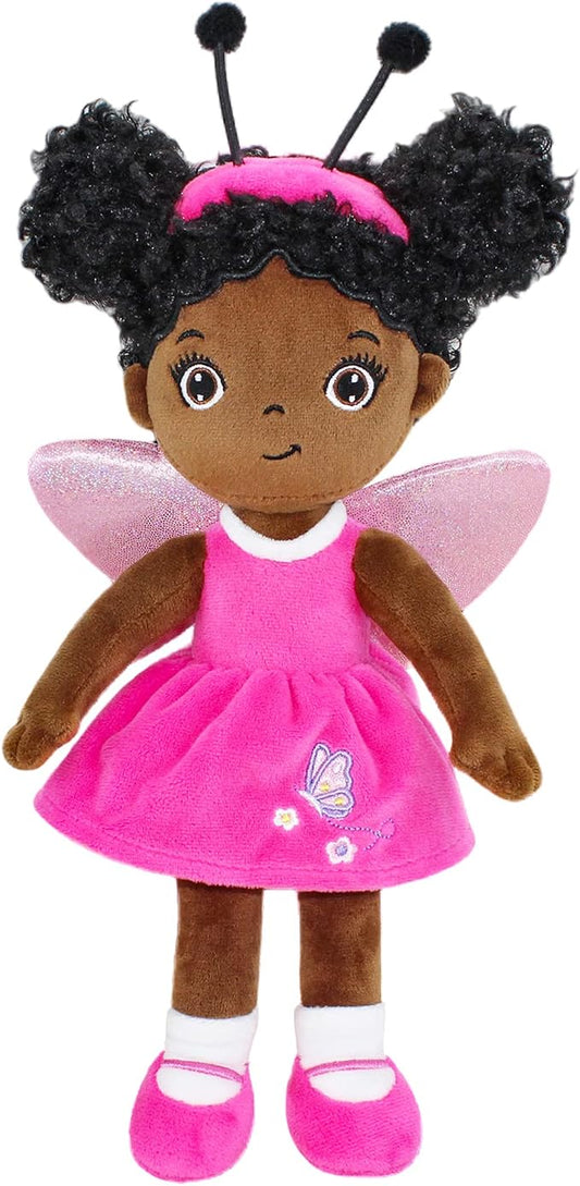 Black Baby Doll,Blacks Dolls African American Stuffed Toy,12” Rag Dolls for Girls Soft Gifts,Brown Doll Fairy Baby Toy Plush Toys for Christmas Birthday Party(Small-Black Butterfly)