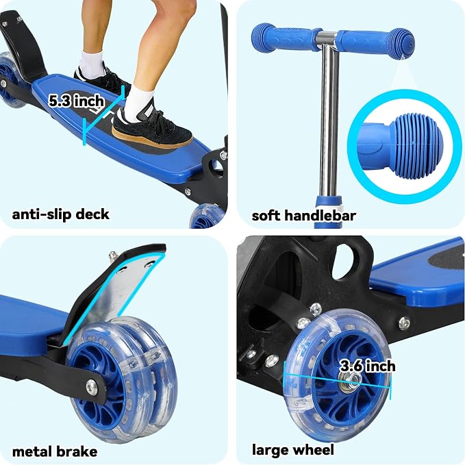 Scooter for Kids 3-12, Kid Scooters with Extra-Wide Deck, 165 lbs Capacity, 3 Wheel Kick Scooter with Lean to Steer, Height Adjustable Handlebar, Light Up Wheels for Stable Smooth Riding, Child Gift
