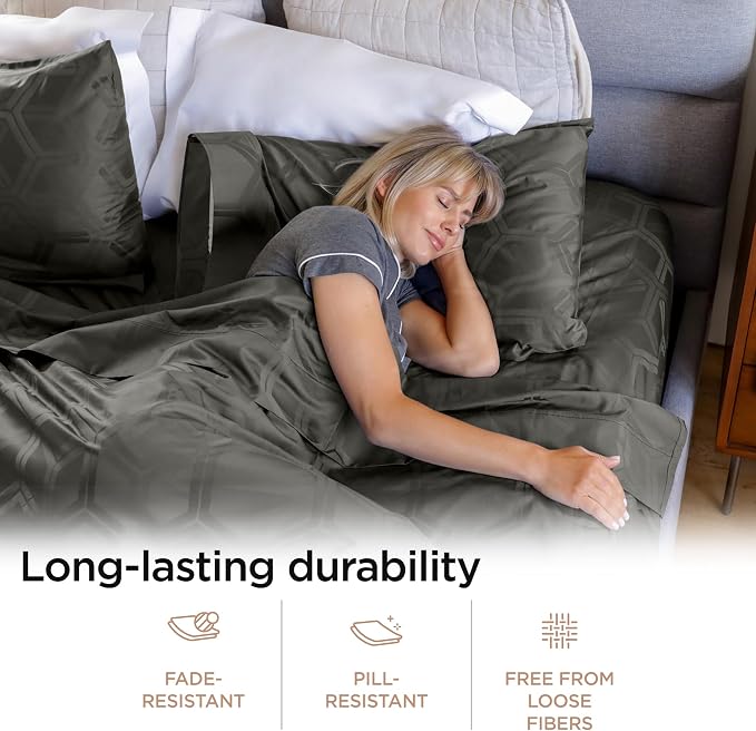 Threadmill 100% Cotton Sheets for King Size Bed - 600 Thread Count King Bed Sheets Set with 16” Deep Pocket - Jacquard Sateen Weave 4-Piece Bedding Set with Cooling Effect, Dark Grey
