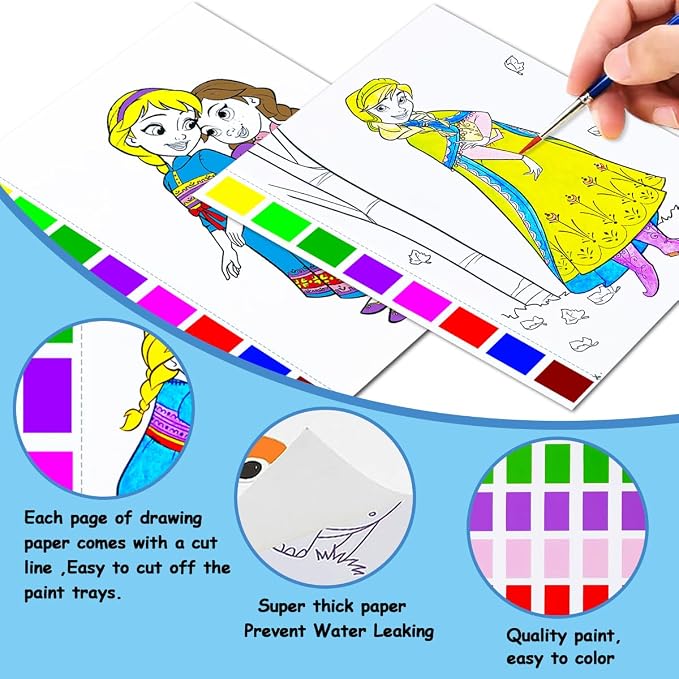Watercolor Coloring Book for Kids, Paint with Water- Magic Paint Set Water Painting Book for Toddlers- Arts and Crafts Kit for Girls Boys Travel Activities -Stocking Stuffers for Kids