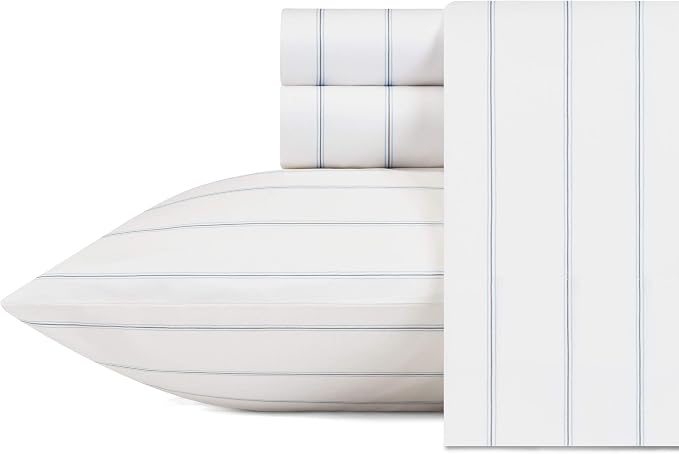 Nautica - King Size Sheets, Cotton Percale Preppy Bedding Set, Crisp & Cool, Lightweight & Breathable (Skippers Island Light Blue, King)