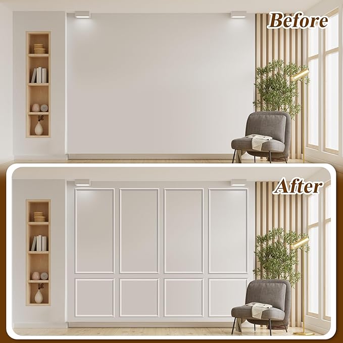 Pangda Peel and Stick Wall Molding Kit, 3D Premade Accent Molding Wainscoting Panel for Interior Wall Moulding Decor, Ready to Assemble Wainscoting Accent Panel(10 Set,24 x 54 in)